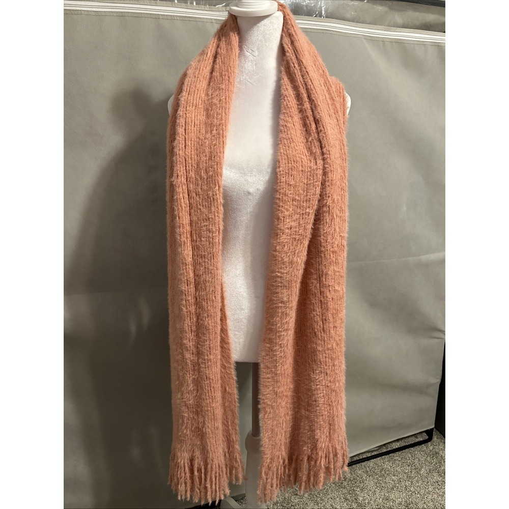 Free People‎ Boho Log, Wide Knitted Scarf Fringe Ends Blush Pink/choral Color